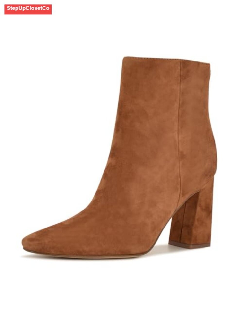 Nine West Reraye Suede Ankle Booties Block Heel Zipper Closed Toe Boots 3.15in